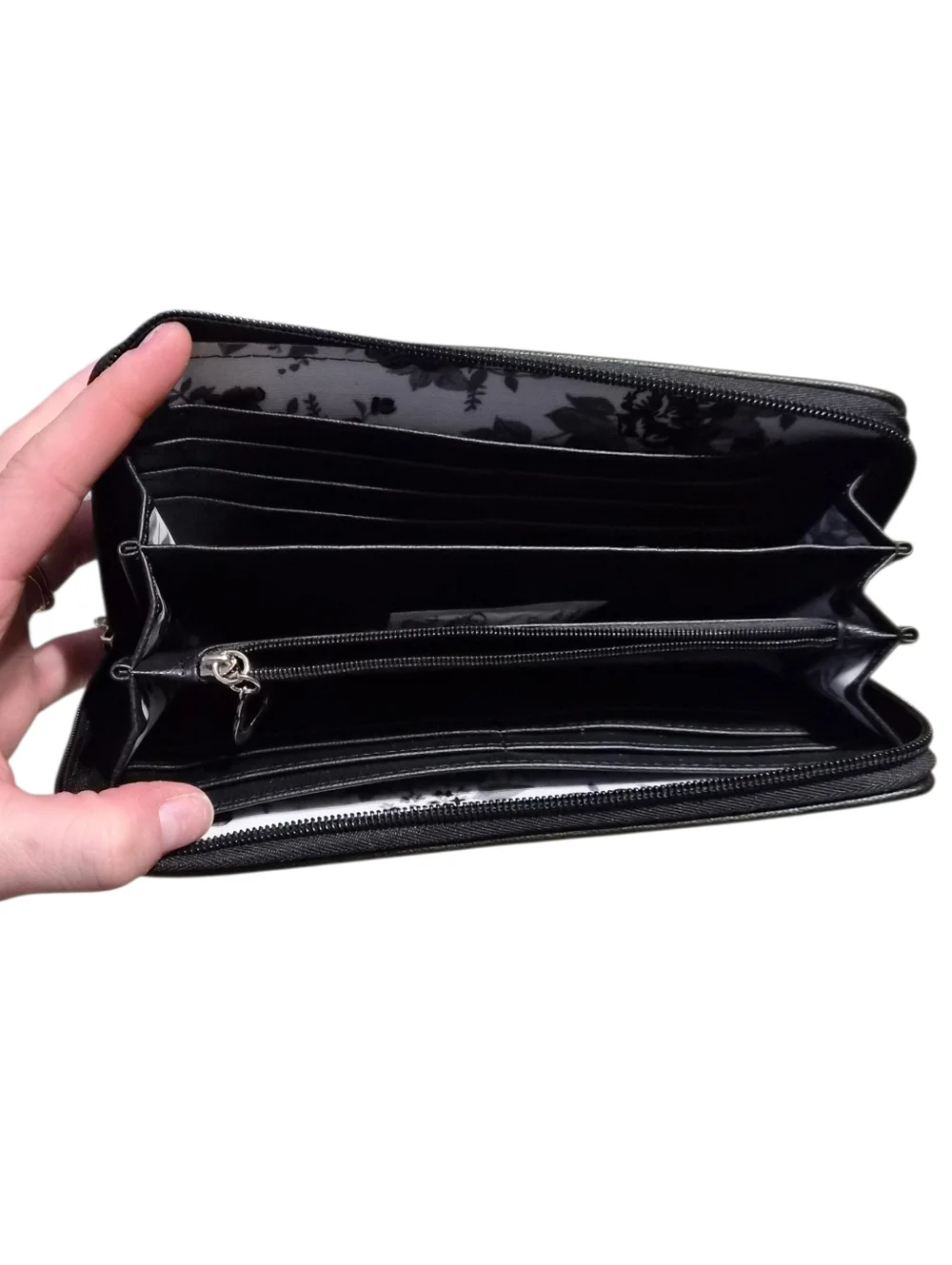 Bobbi Russo Black Quilted Zip Around Wallet Faux Leather Organizer